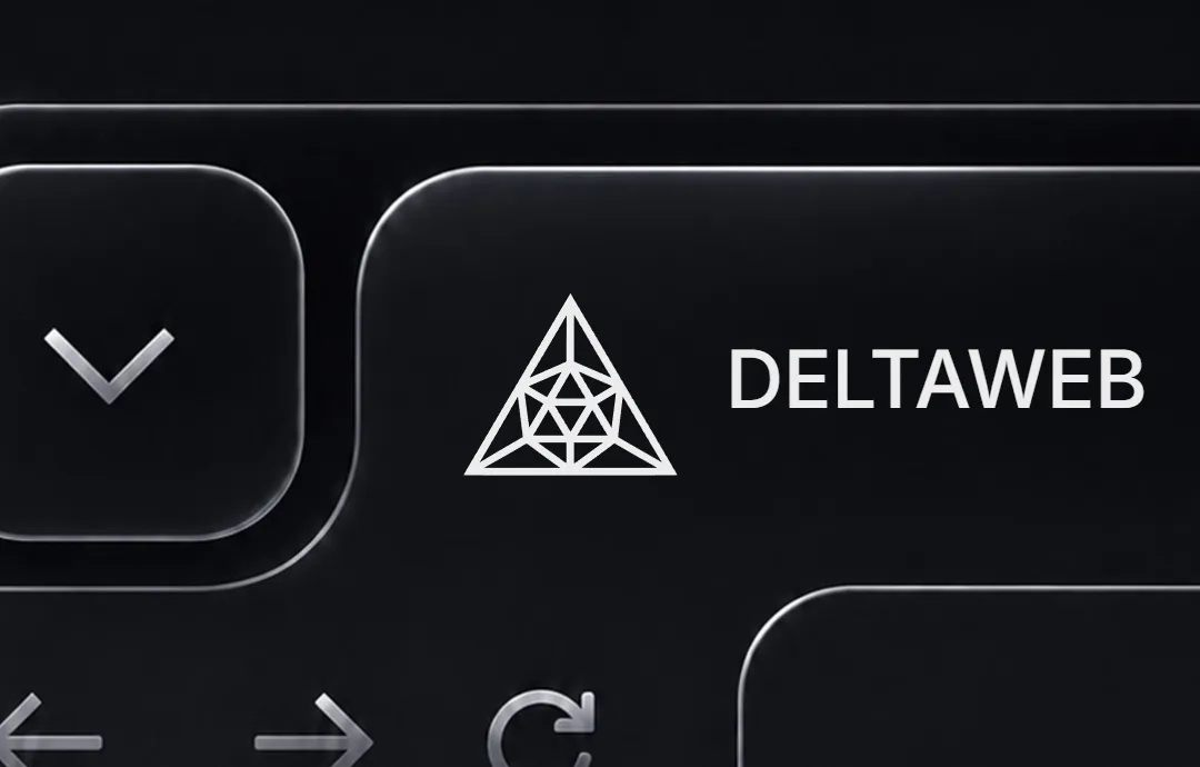 Close-up of a browser chrome with the DeltaWeb mark in the tab bar.